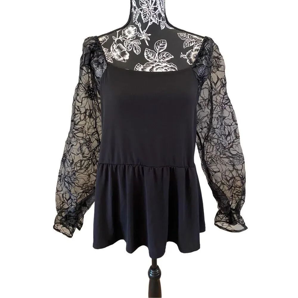 Maurices Sheer Long Sleeve Blouse Floral Formal Career Workwear